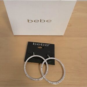 New in box Bebe jewelry! Gorgeous pave rhinestone hoop earrings!